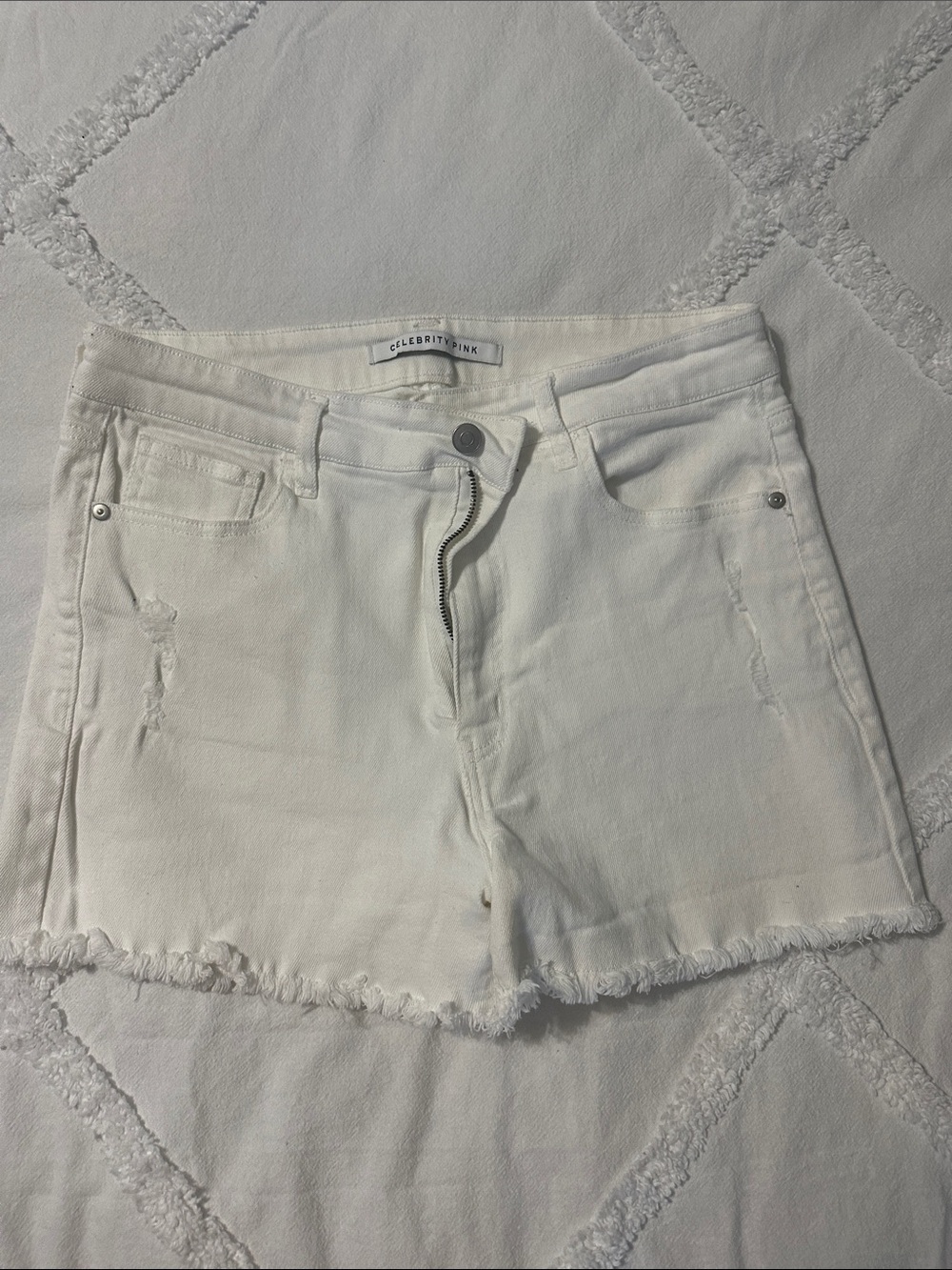 Celebrity Pink White Frayed Denim Shorts